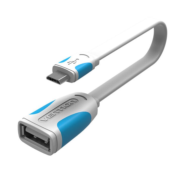 USB 2.0 OTG Adapter USB-micro male naar USB-A female 10cm platte kabel wit